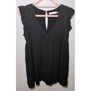 Mustard Seed Women's Black Eyelet Babydoll‎ Short Romper, Size S